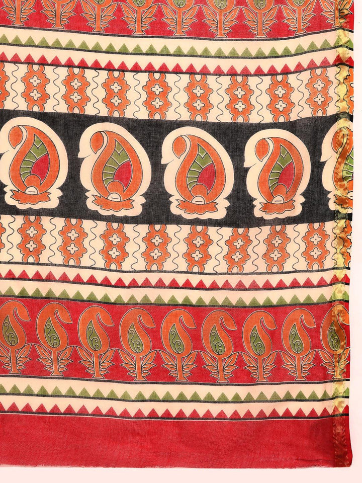 Beige Printed Cotton Saree - ShopLibas