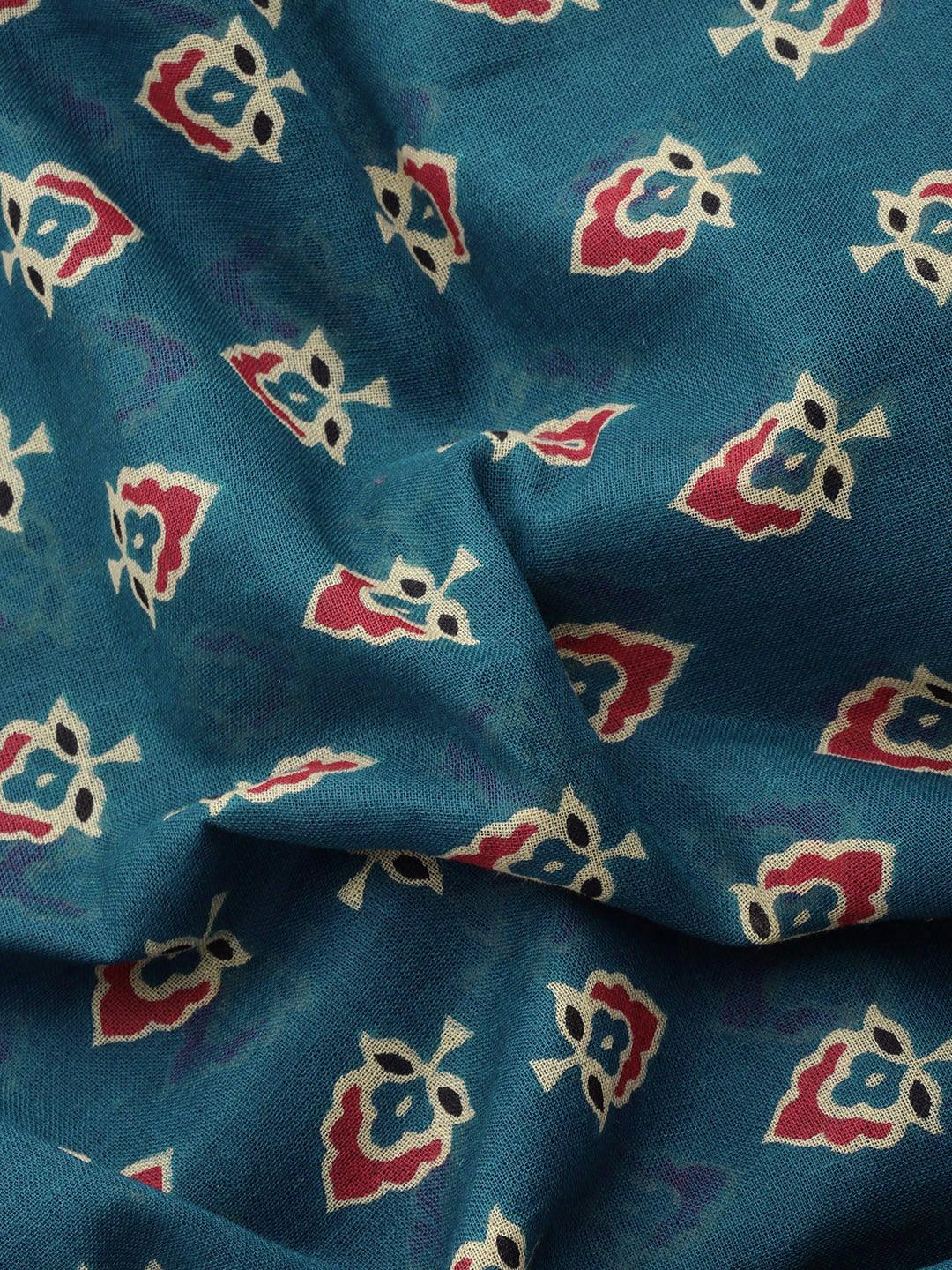 Blue Printed Cotton Saree - ShopLibas