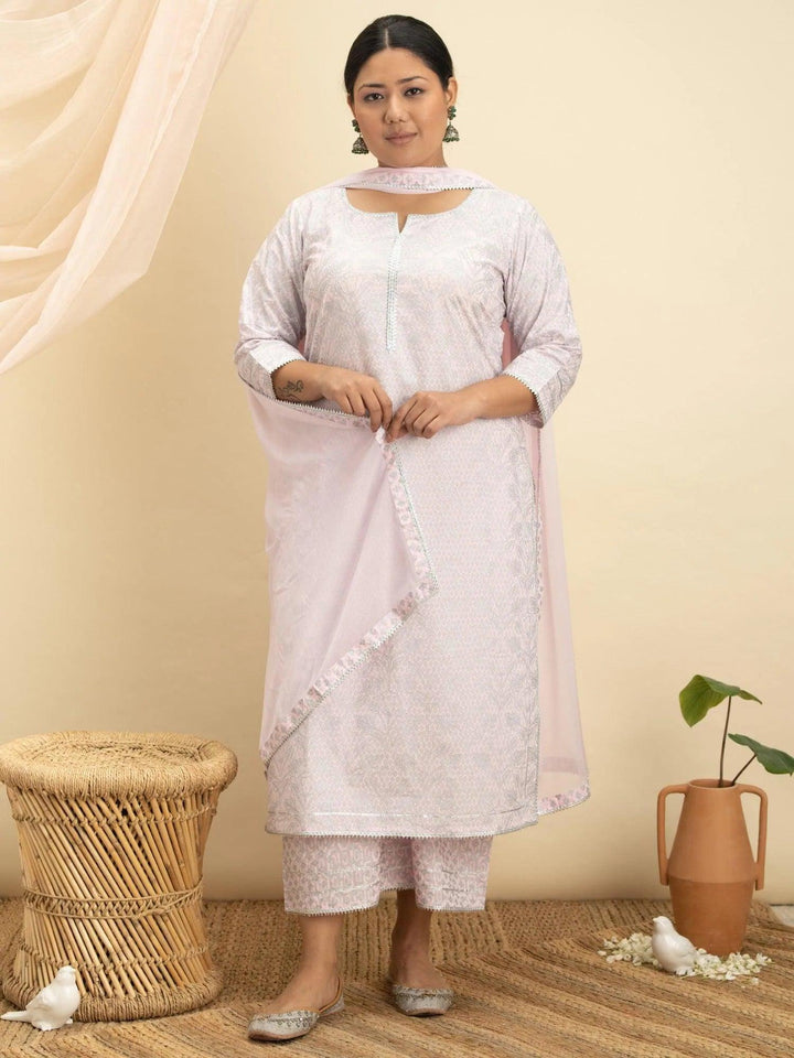 Plus Size Pink Printed Cotton Suit Set - ShopLibas