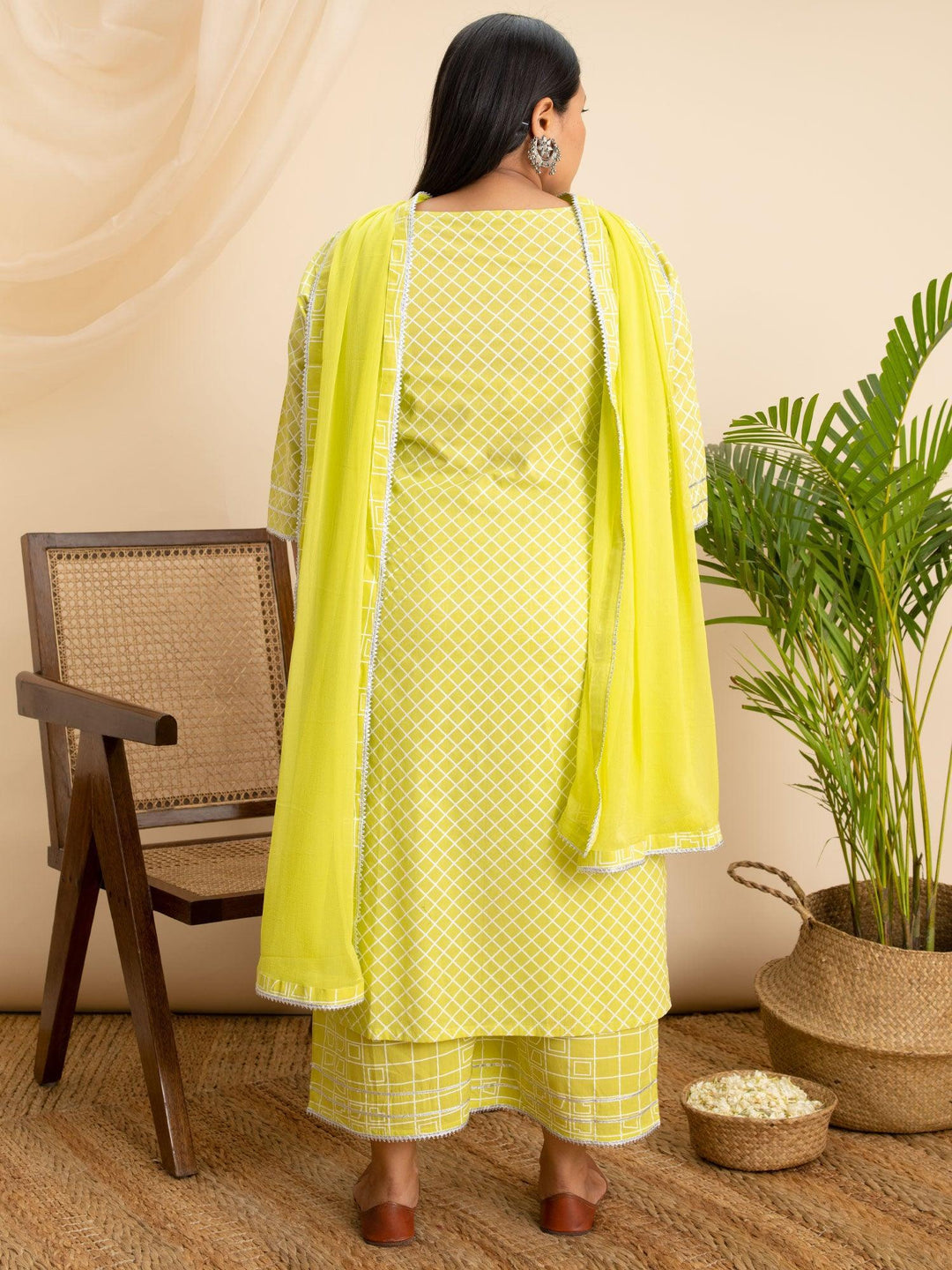 Plus Size Green Printed Cotton Suit Set - ShopLibas