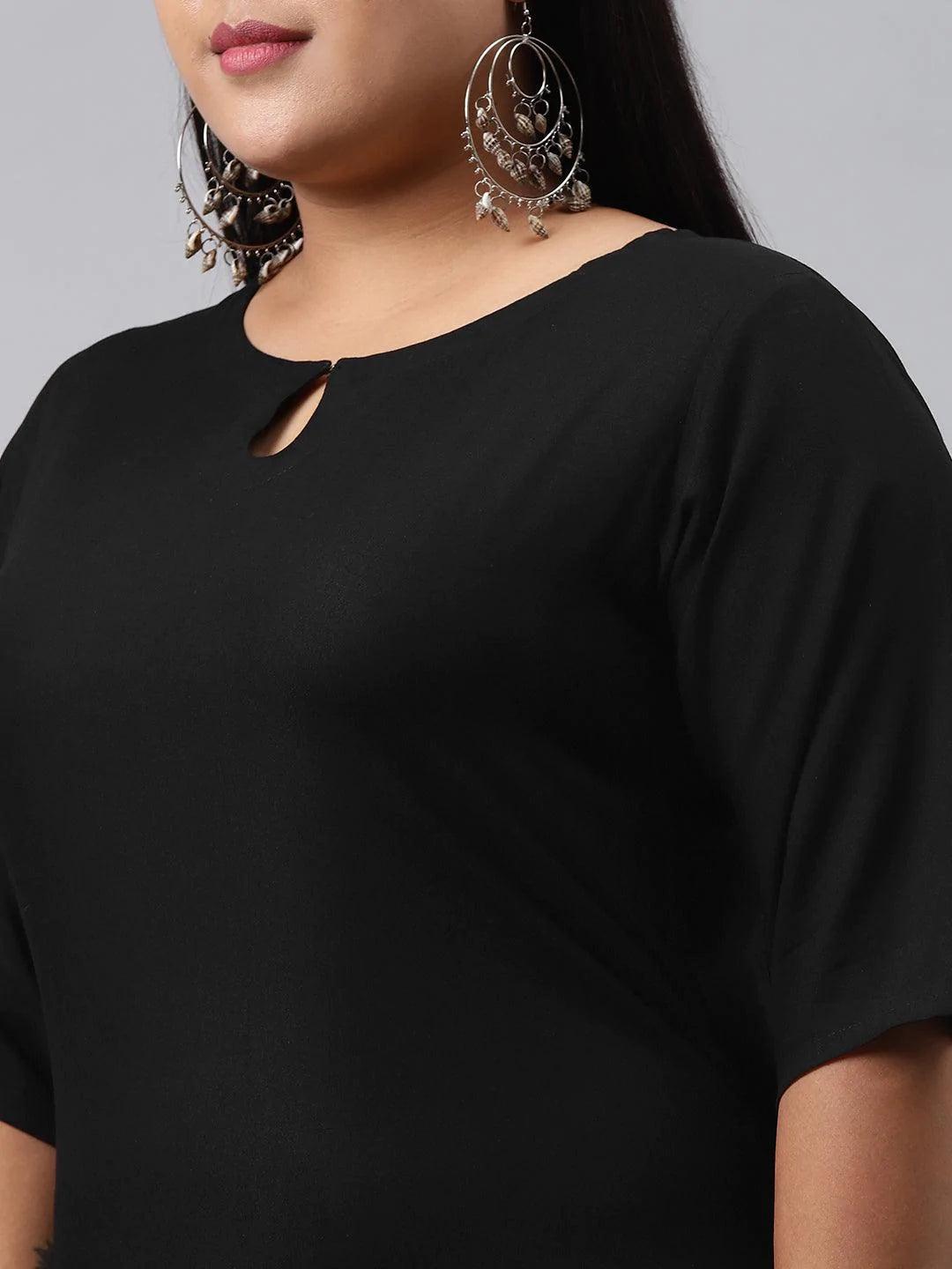 Plus Size Black Solid Rayon Kurta Set