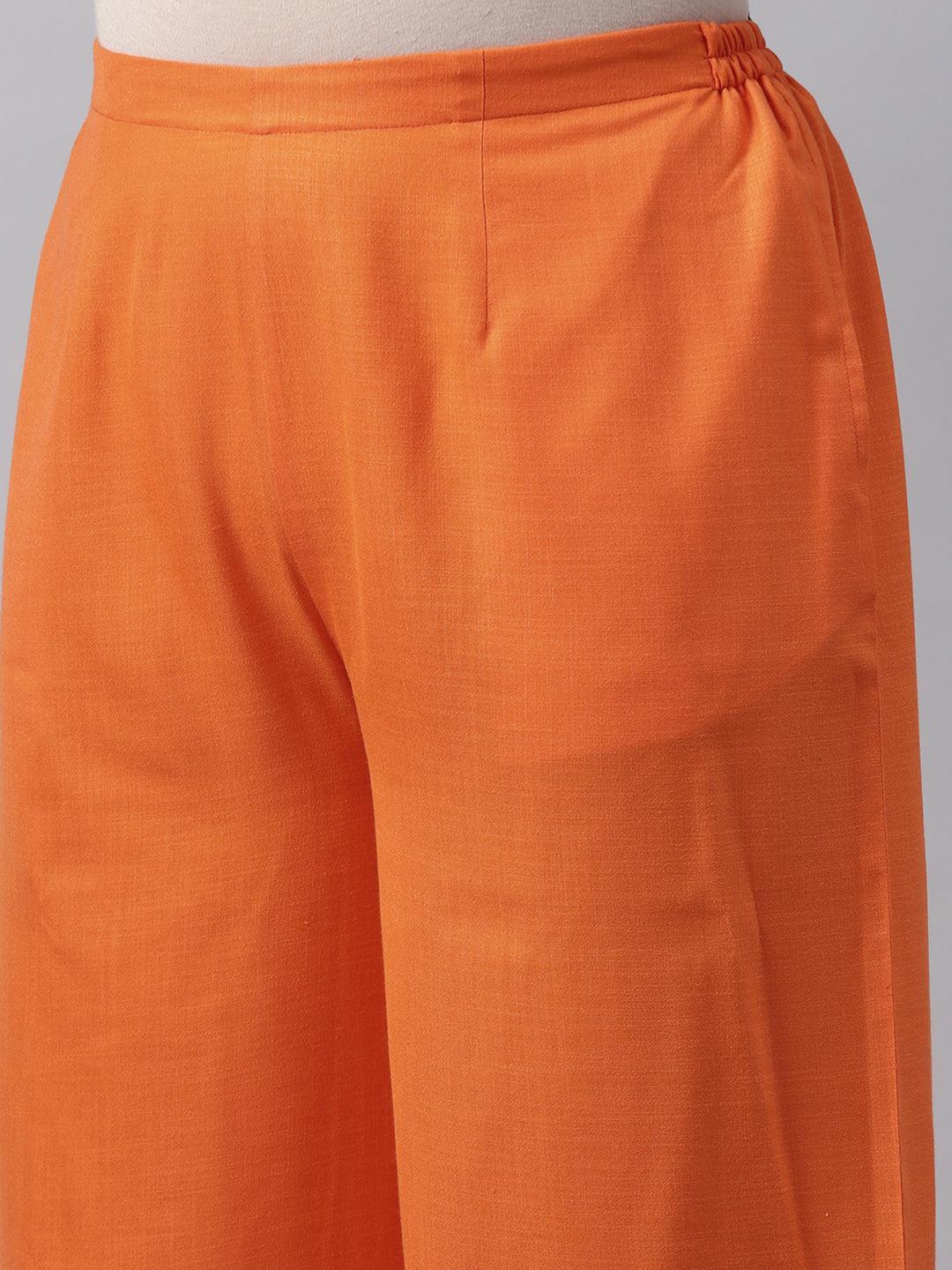 Plus Size Orange Solid Cotton Suit Set