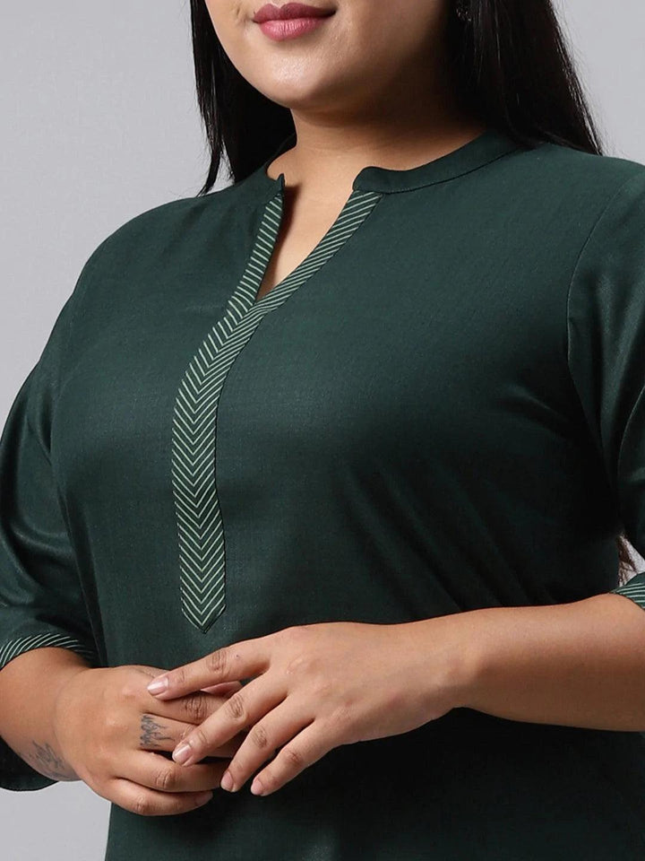 Plus Size Green Solid Cotton Suit Set - ShopLibas