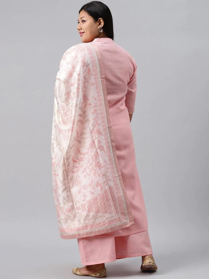 Plus Size Pink Solid Cotton Suit Set - ShopLibas