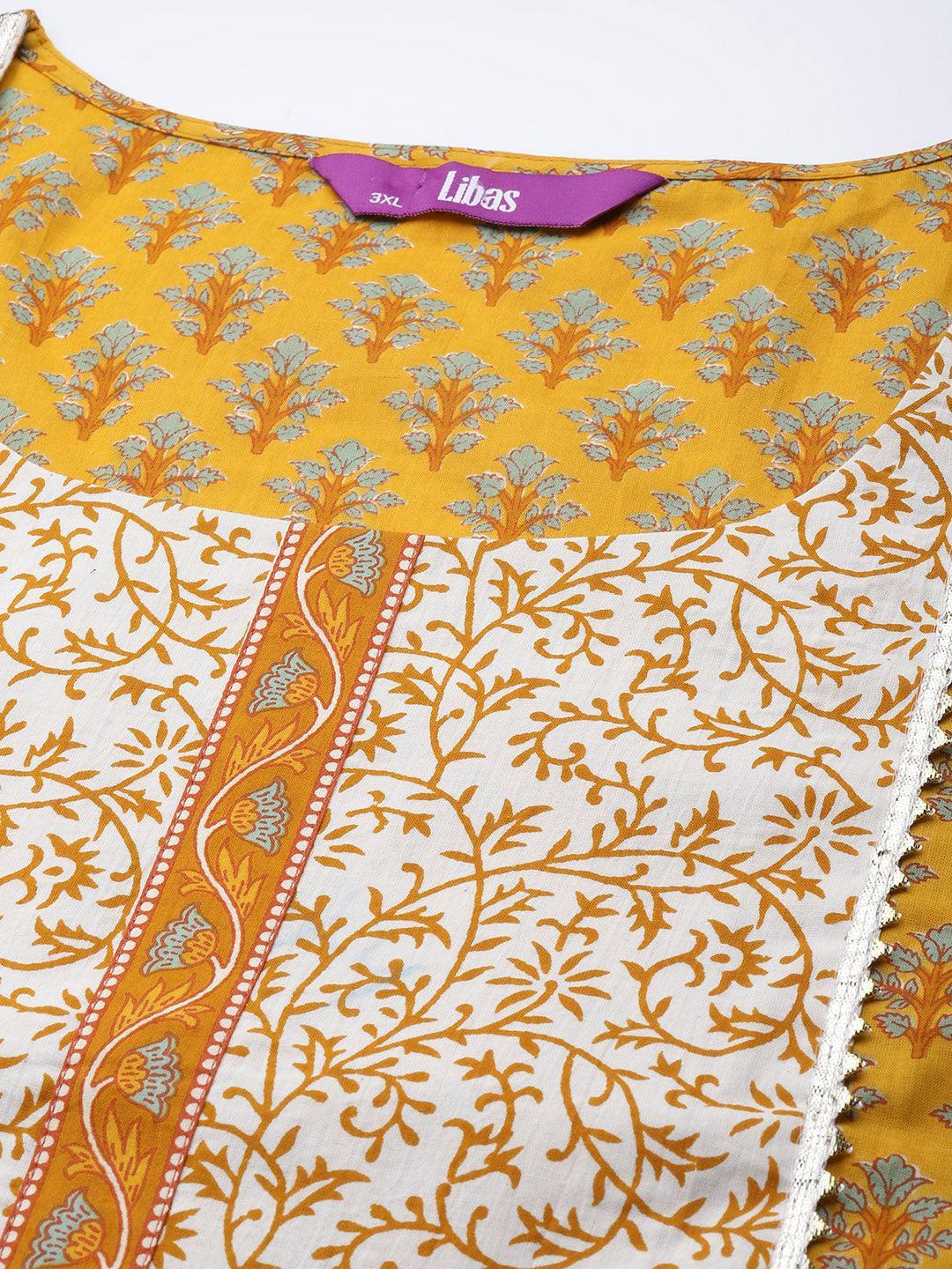 Plus Size Yellow Printed Cotton Suit Set