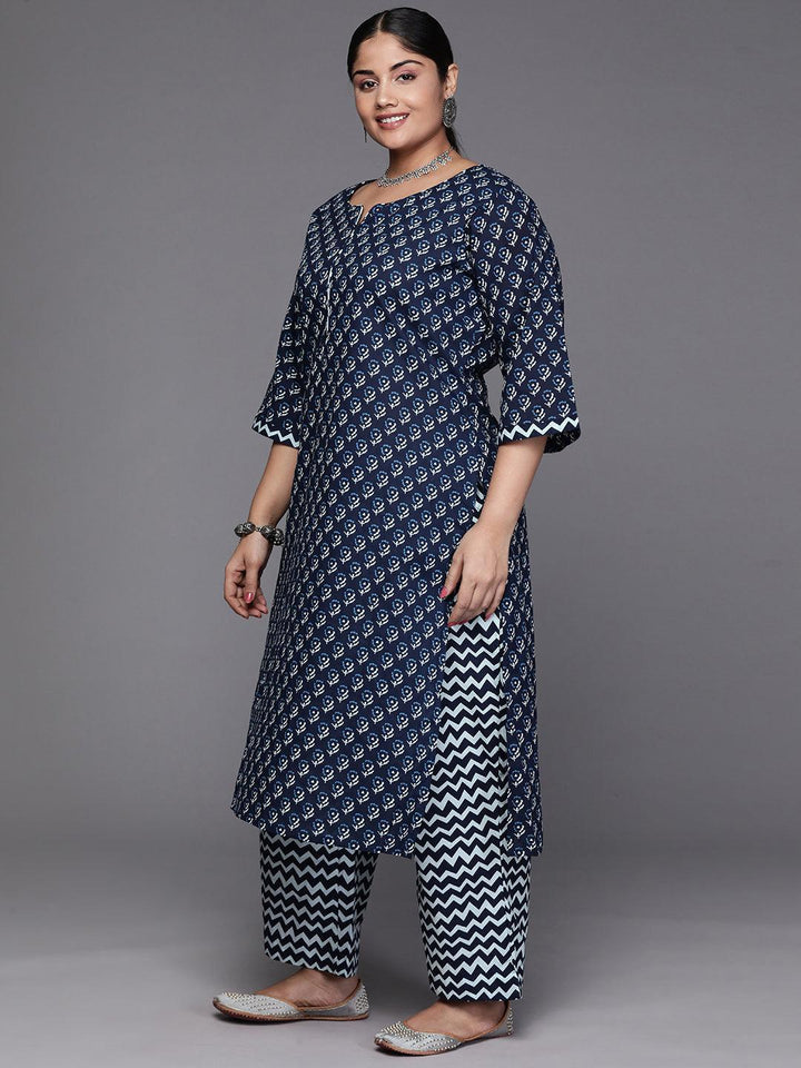 Black Yoke Design Cotton Straight Kurta With Trousers & Dupatta - Libas