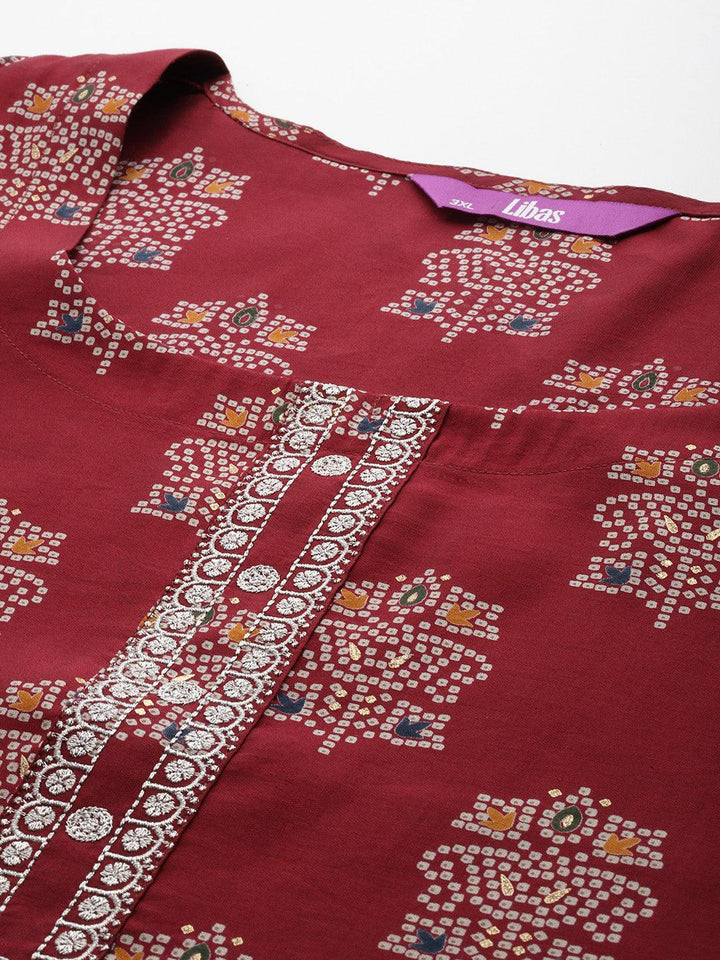 Plus Size Red Printed Silk Blend Straight Kurta With Palazzos & Dupatta - ShopLibas