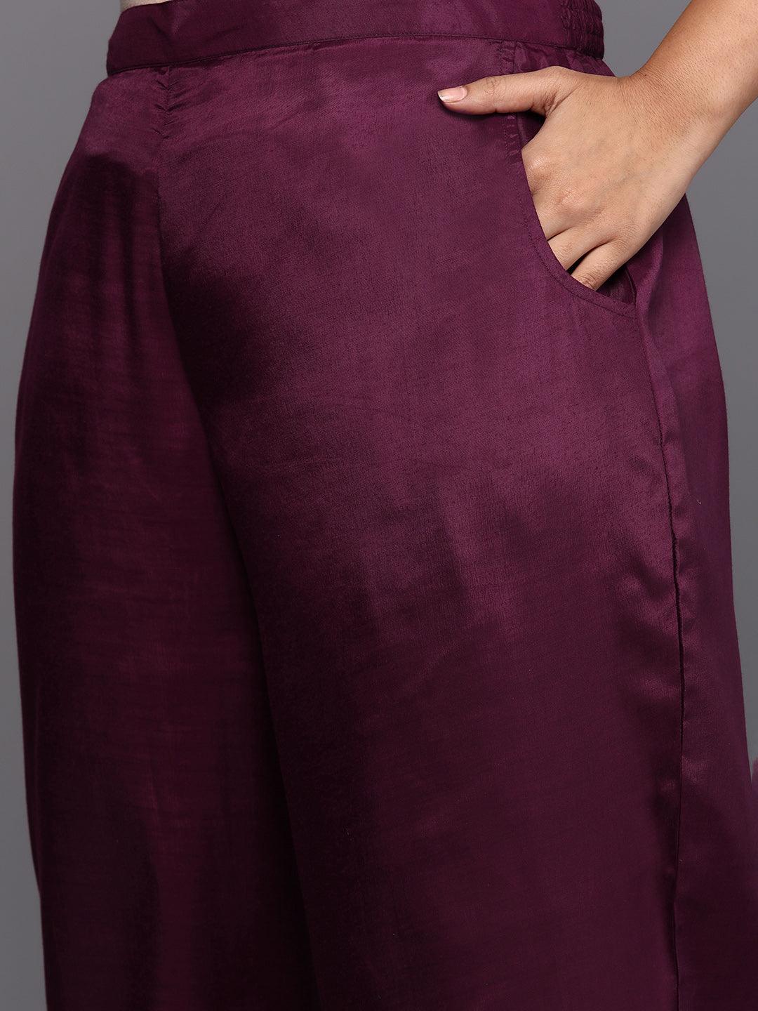 Plus Size Wine Woven Design Chanderi Silk Straight Suit With Dupatta