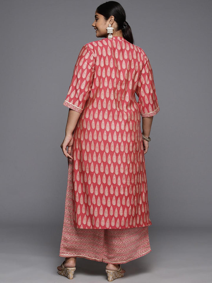 Plus Size Red Printed Silk Blend Straight Kurta With Palazzos - ShopLibas