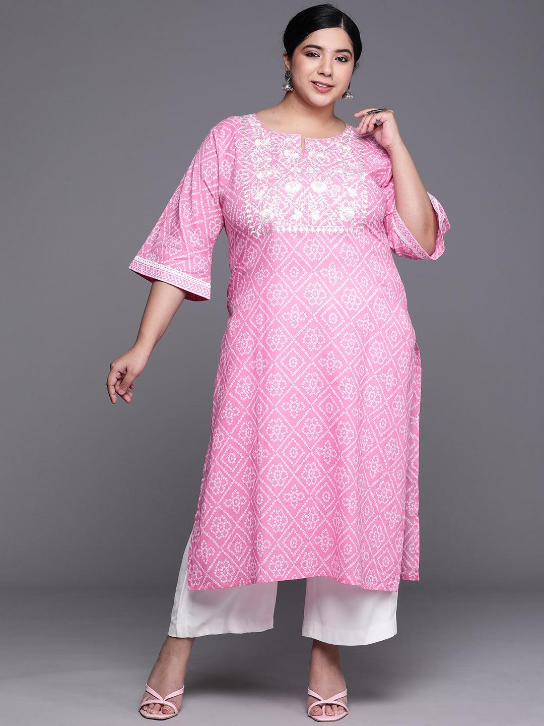 Plus Size Pink Yoke Design Cotton Kurta