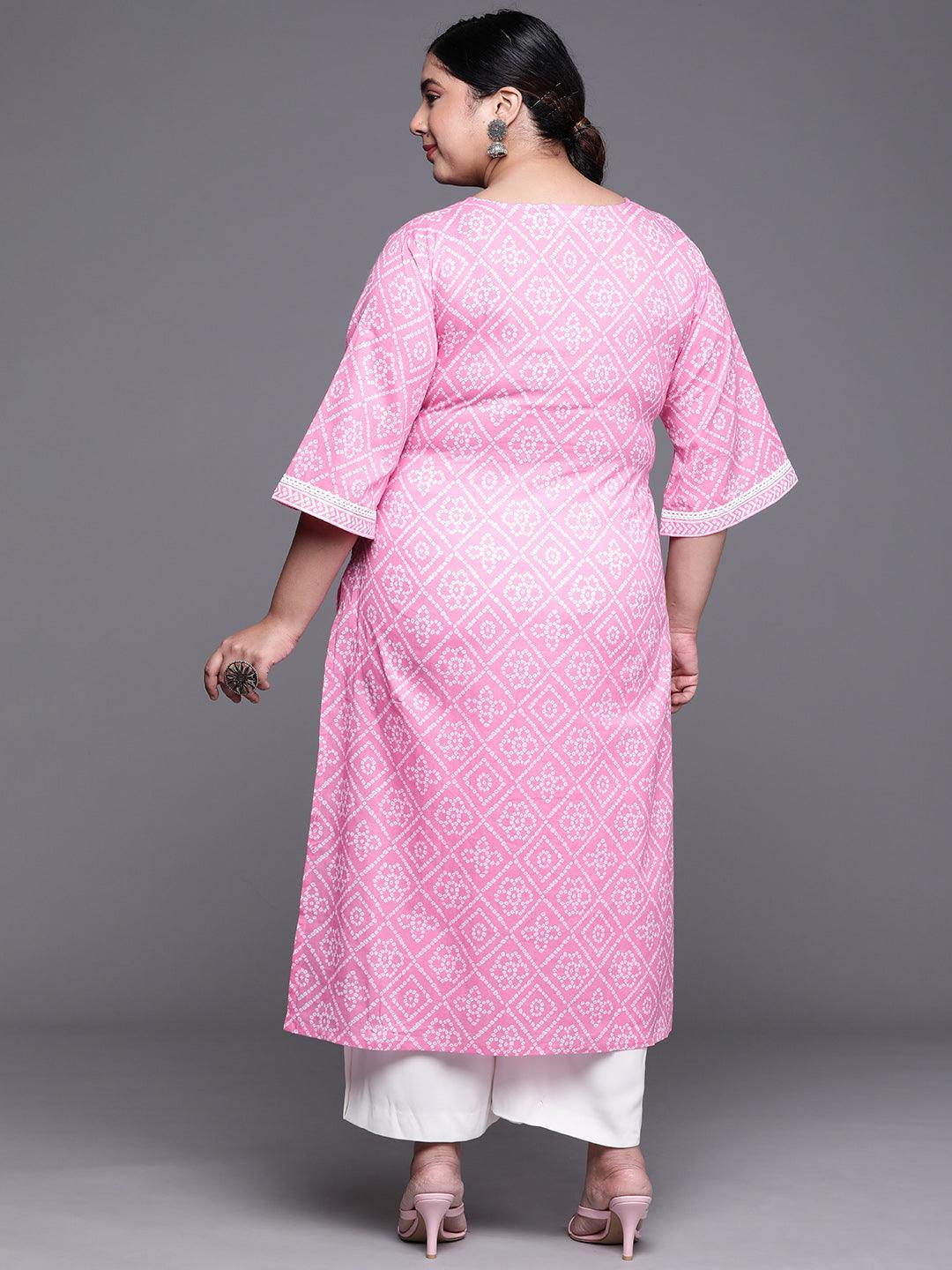 Plus Size Pink Yoke Design Cotton Kurta