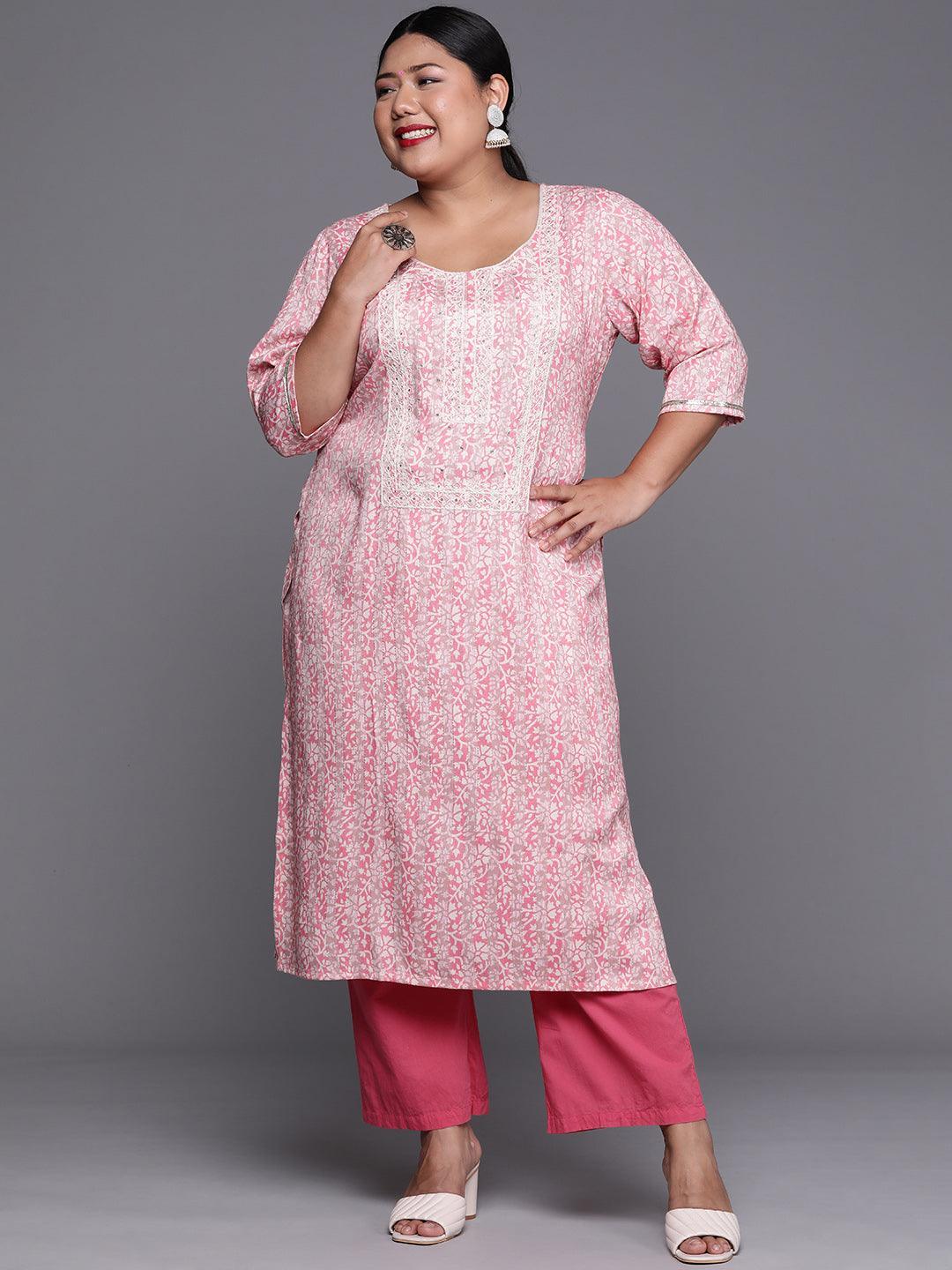 Plus Size Pink Yoke Design Rayon Kurta