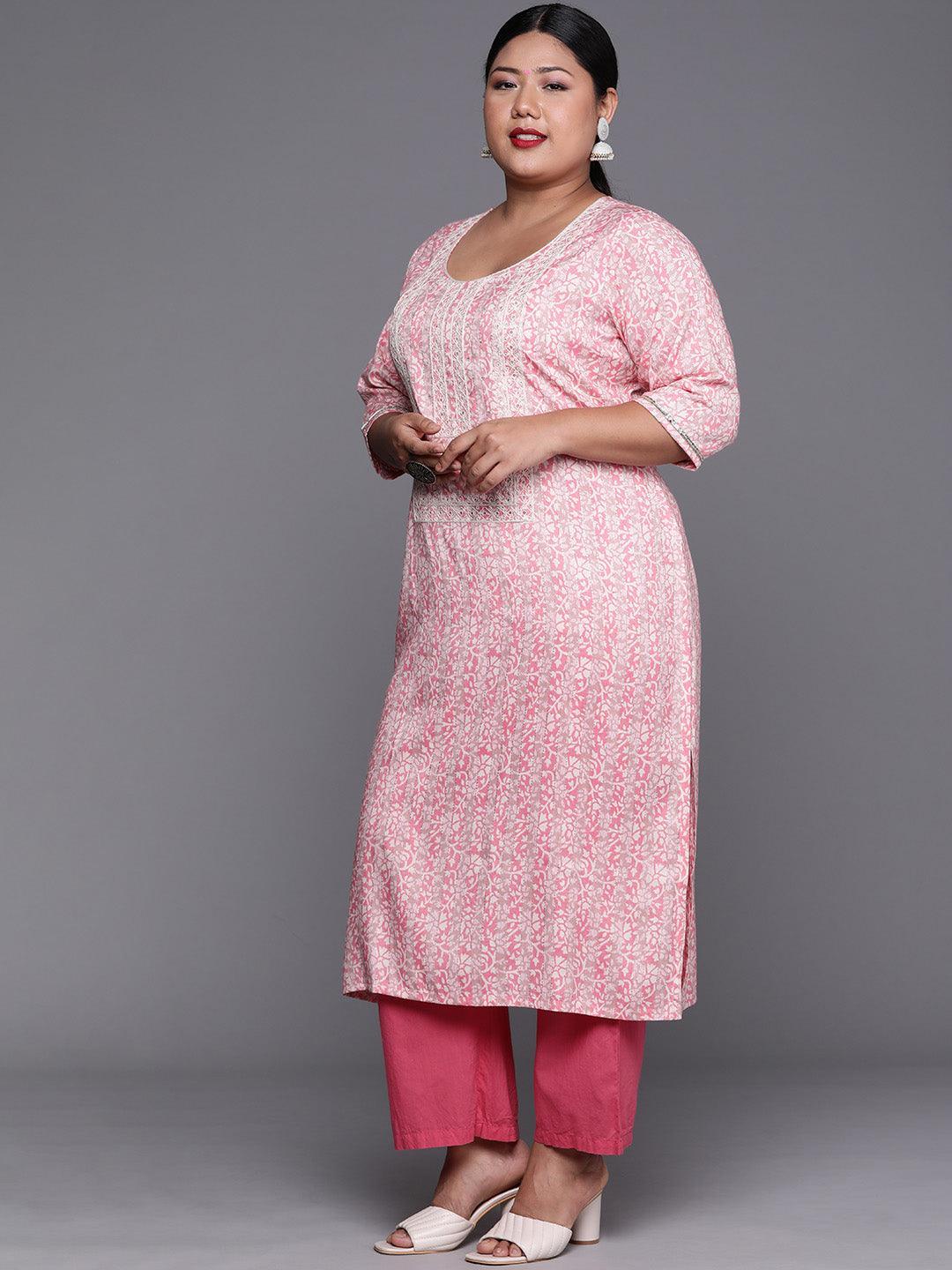 Plus Size Pink Yoke Design Rayon Kurta