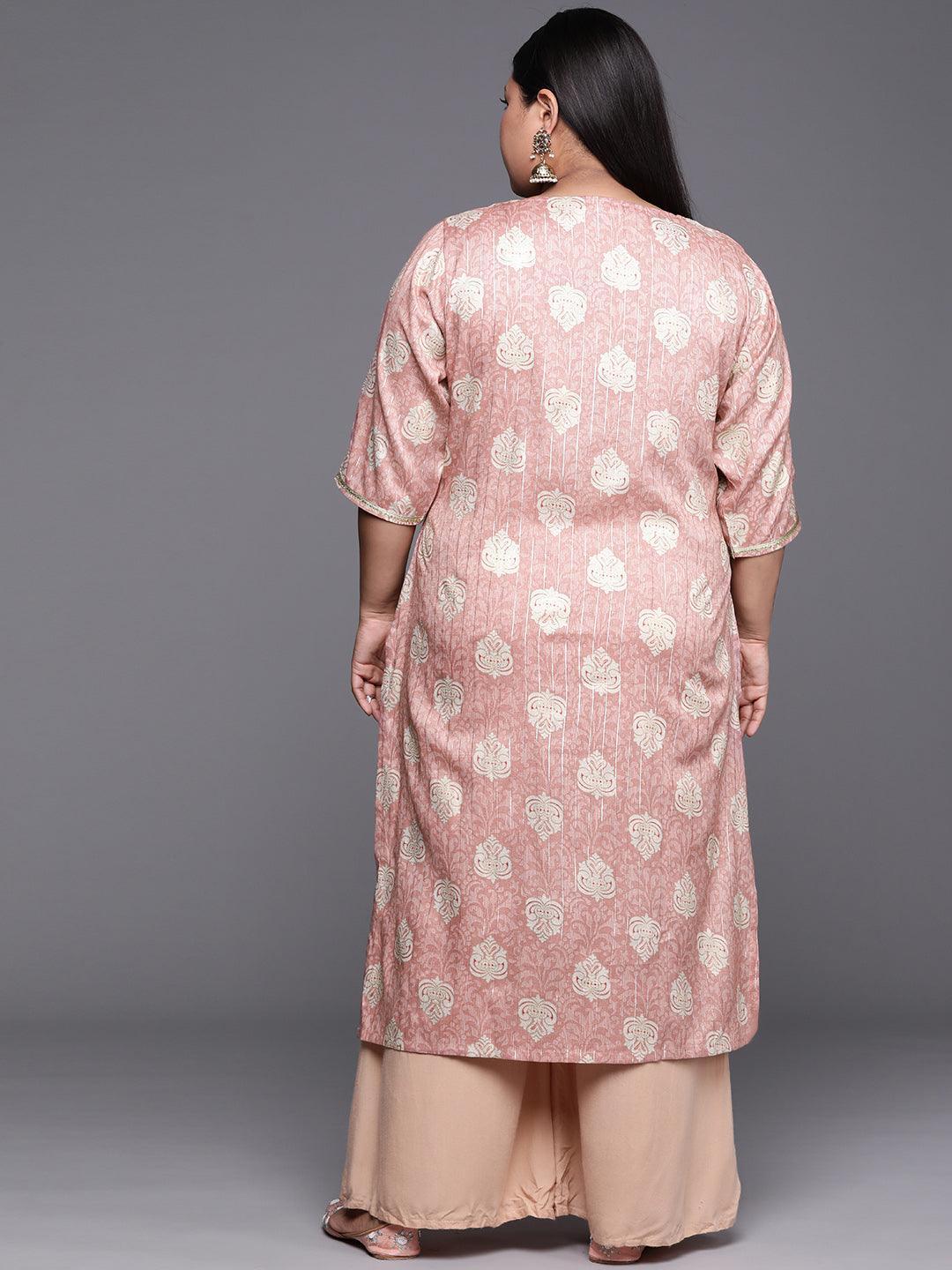 Plus Size Pink Yoke Design Rayon Kurta