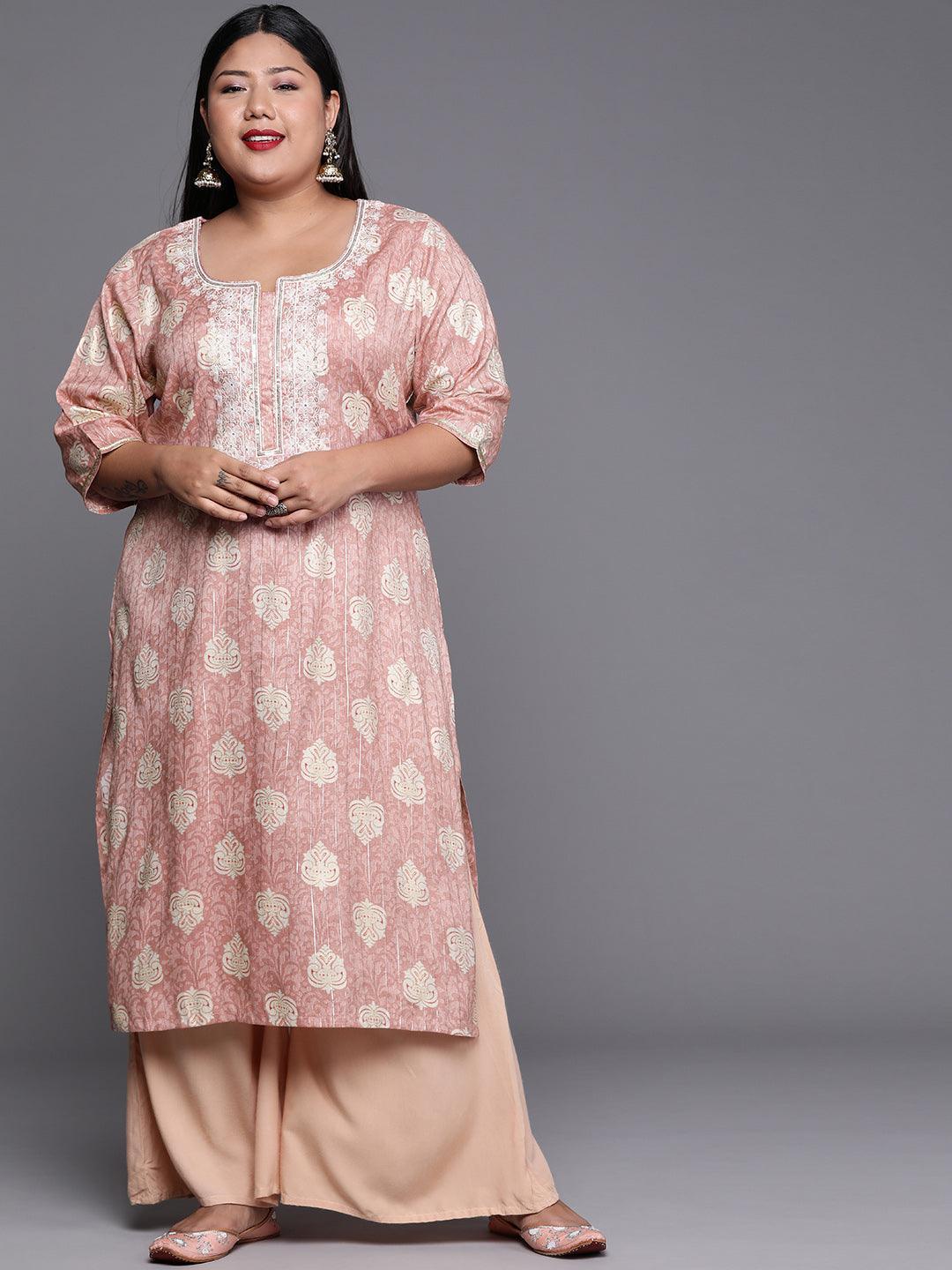 Plus Size Pink Yoke Design Rayon Kurta