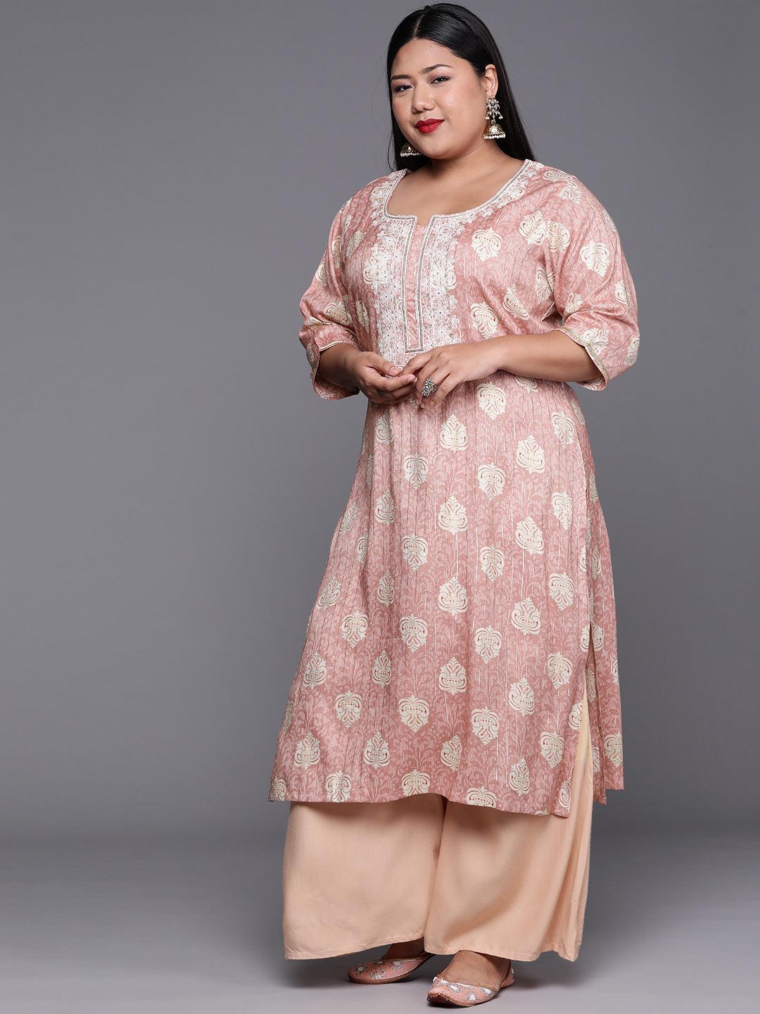 Plus Size Pink Yoke Design Rayon Kurta