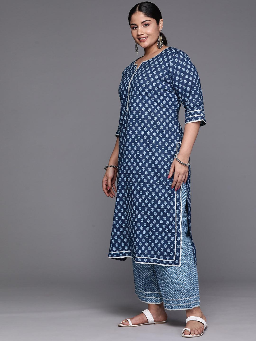 Black Yoke Design Cotton Straight Kurta With Trousers & Dupatta