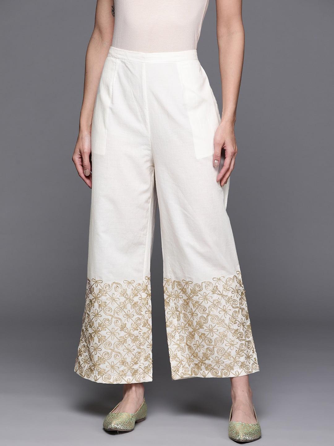 White Hem Design Cotton Palazzos