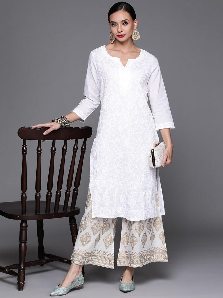 White Printed Cotton Palazzos - ShopLibas