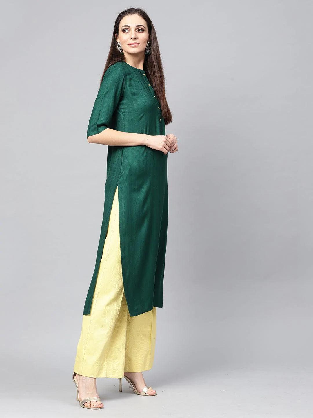 Green Solid Rayon Kurta