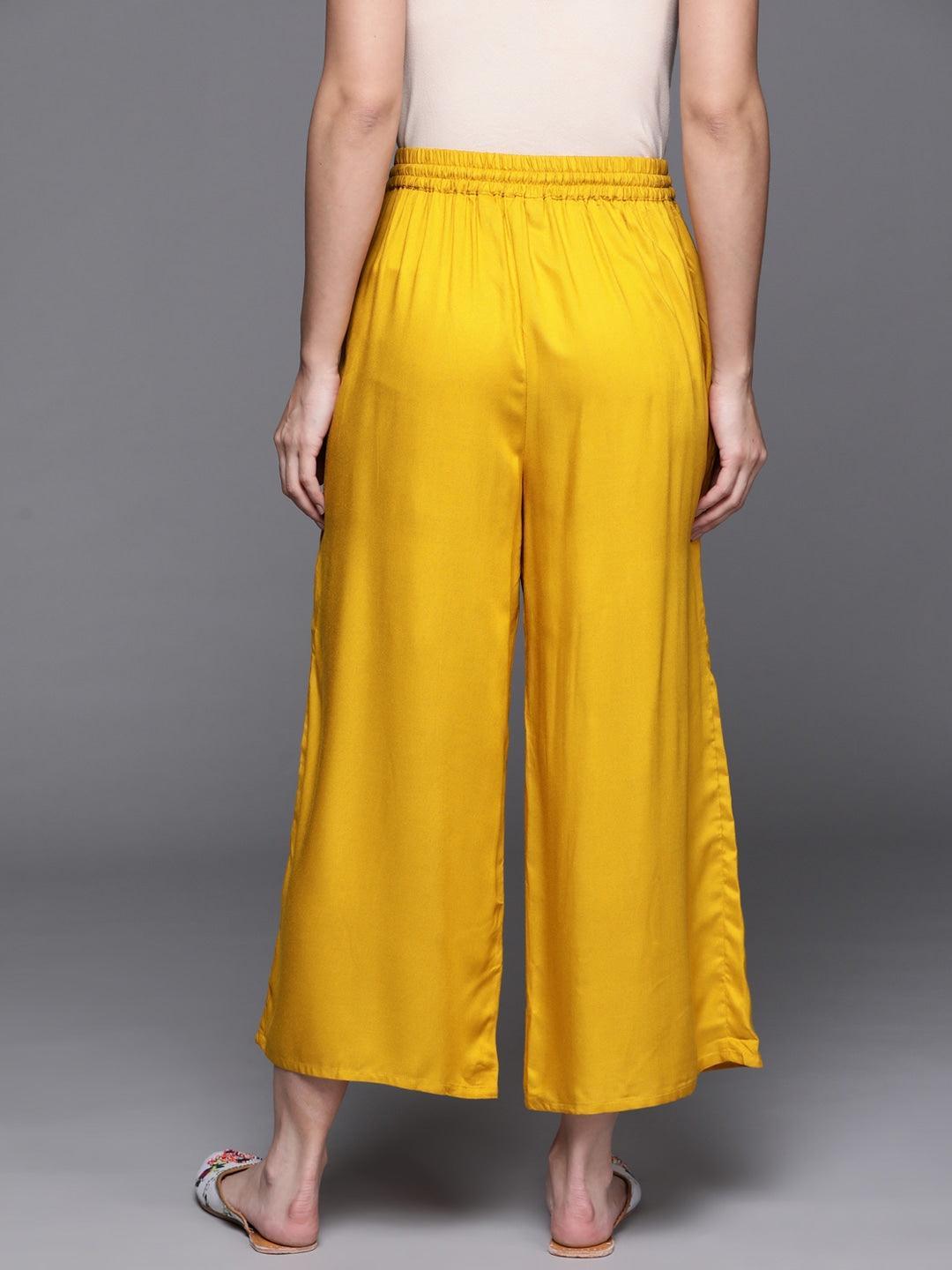 Yellow Solid Rayon Palazzos - ShopLibas