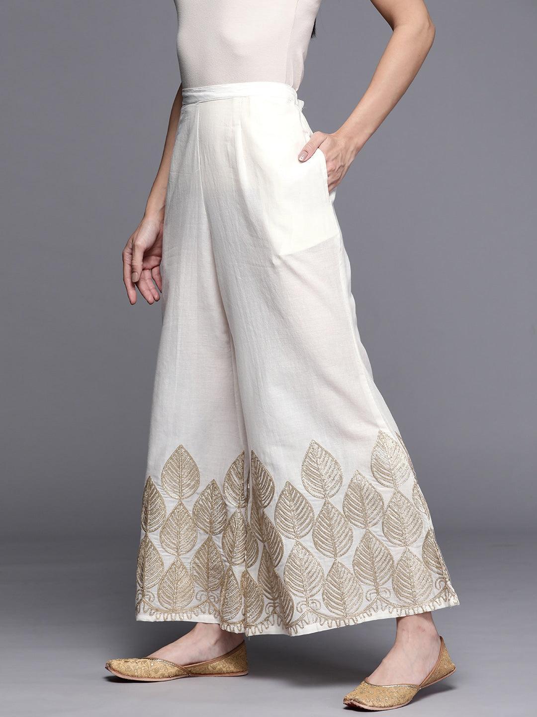 White Hem Design Cotton Palazzos