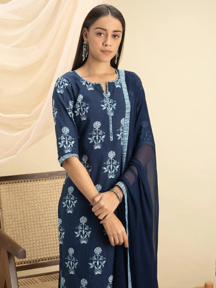 Indigo Printed Cotton Suit Set - ShopLibas