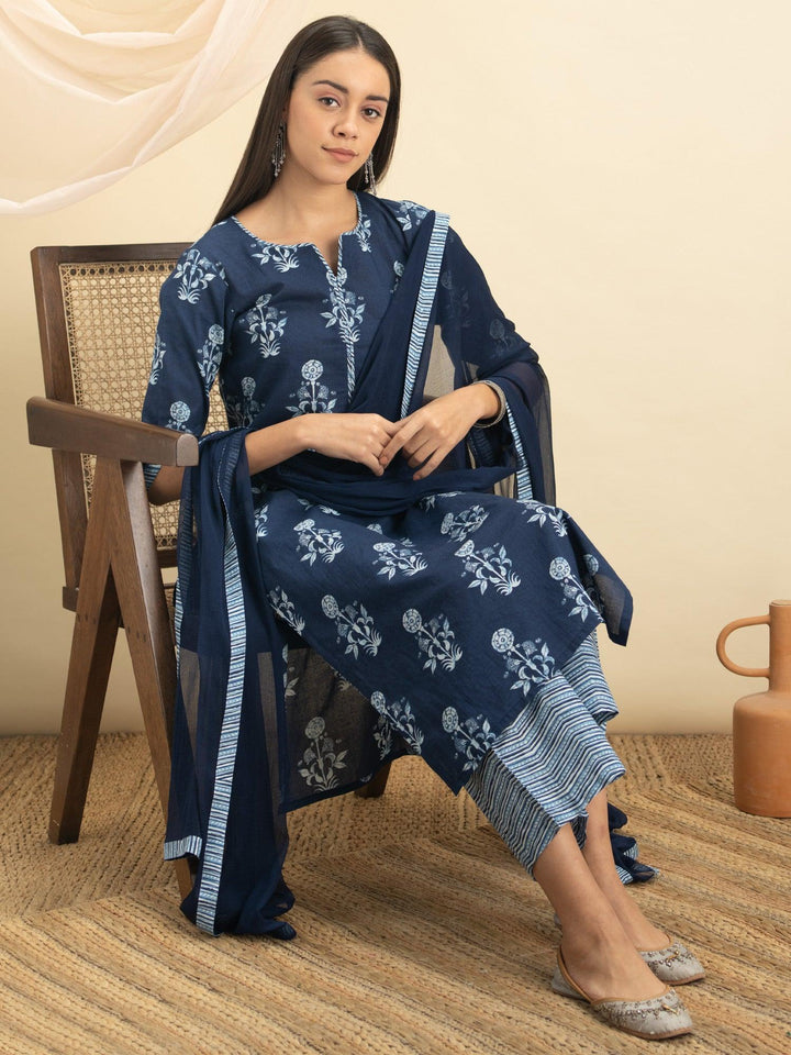 Indigo Printed Cotton Suit Set - ShopLibas