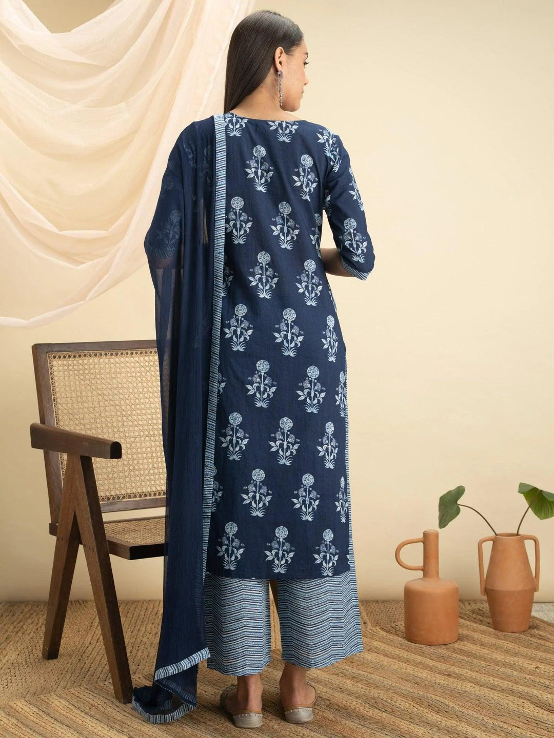 Indigo Printed Cotton Suit Set - ShopLibas