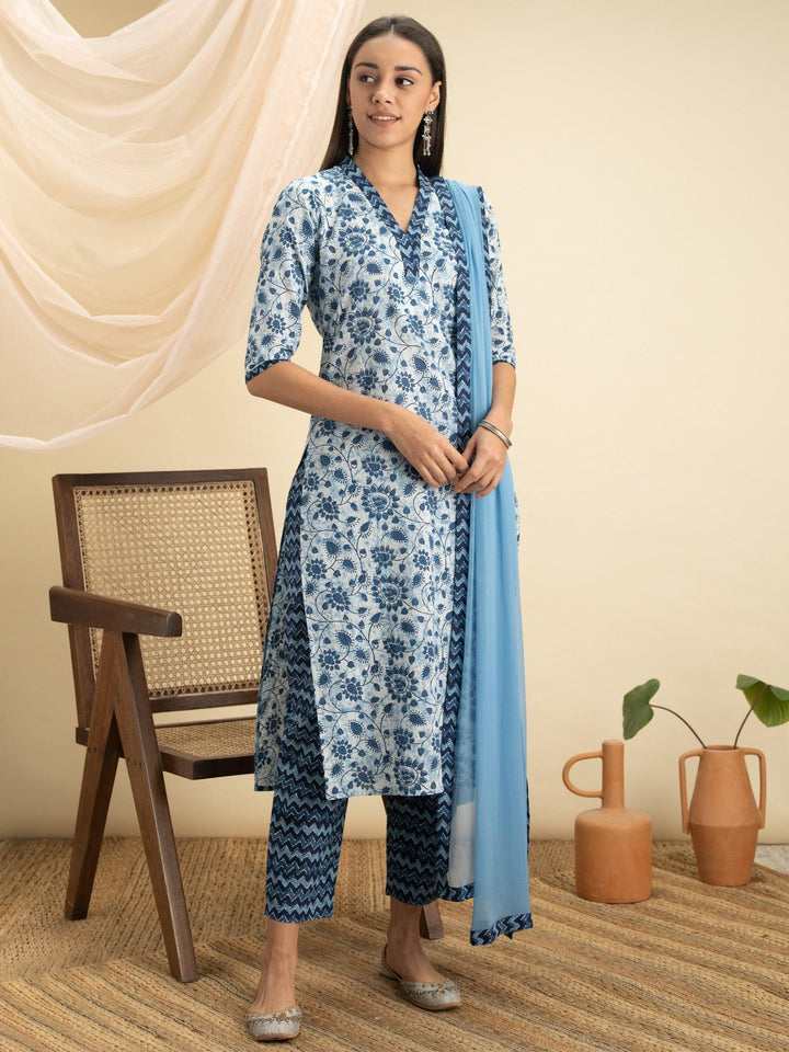 Indigo Printed Cotton Suit Set - ShopLibas