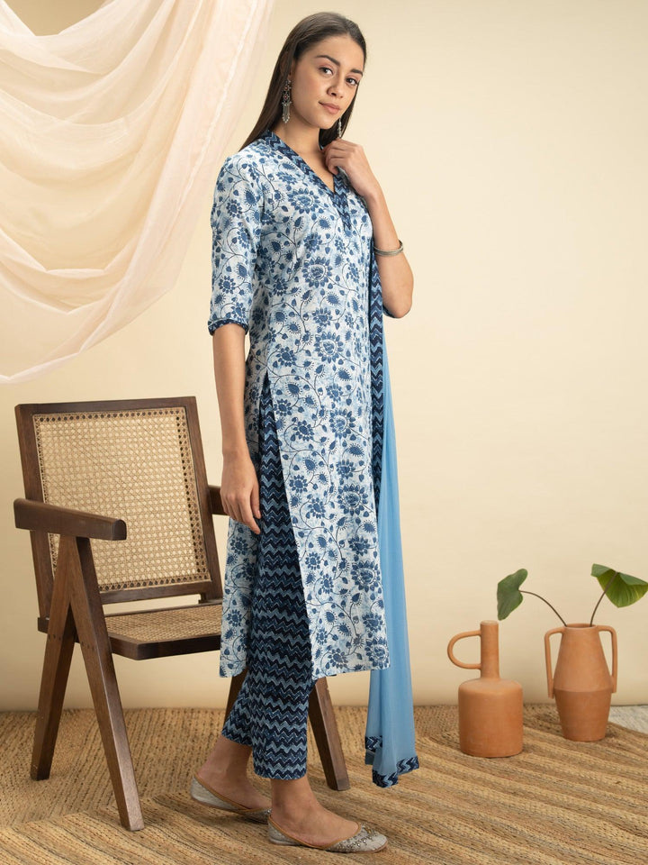 Indigo Printed Cotton Suit Set - ShopLibas