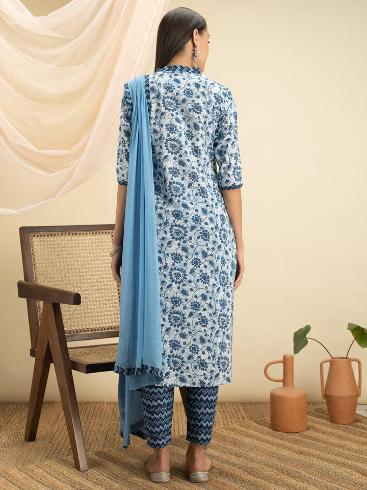 Indigo Printed Cotton Suit Set - ShopLibas