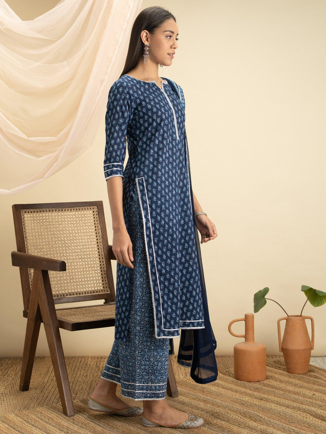 Indigo Printed Cotton Suit Set - ShopLibas