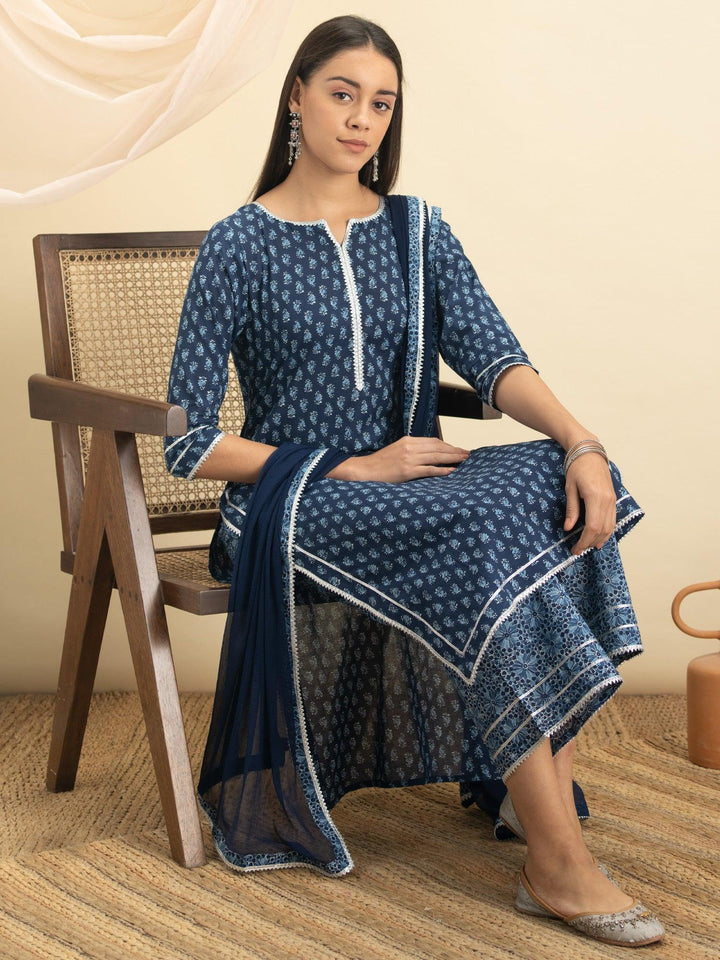 Indigo Printed Cotton Suit Set - ShopLibas