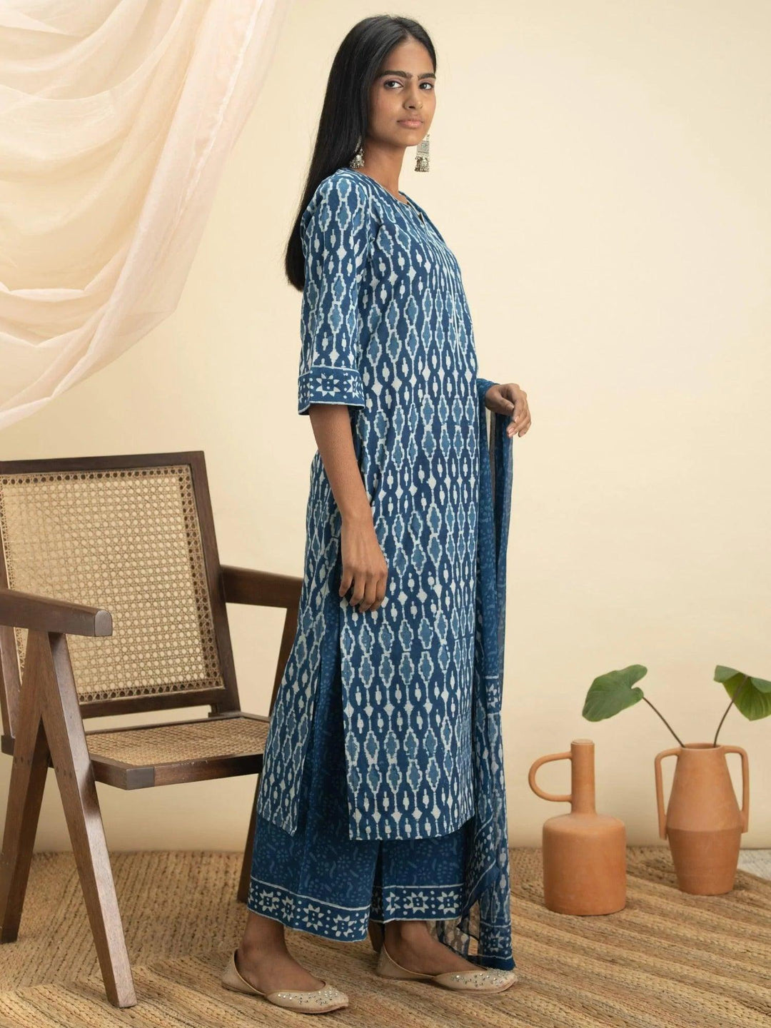 Indigo Printed Cotton Suit Set - ShopLibas