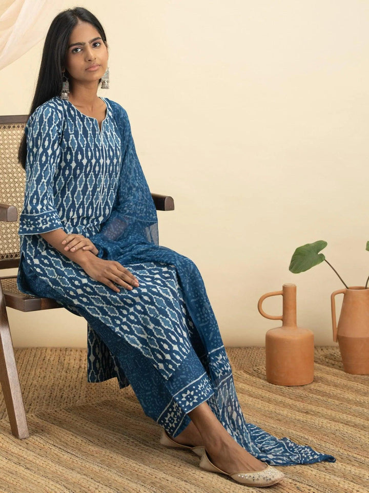 Indigo Printed Cotton Suit Set - ShopLibas