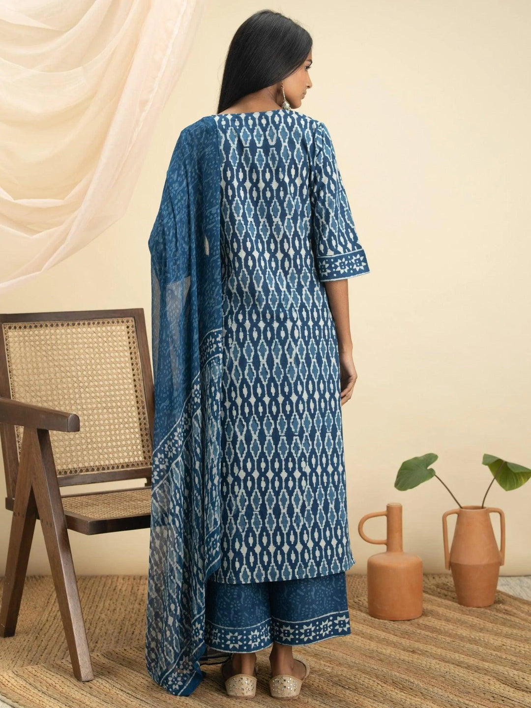 Indigo Printed Cotton Suit Set - ShopLibas