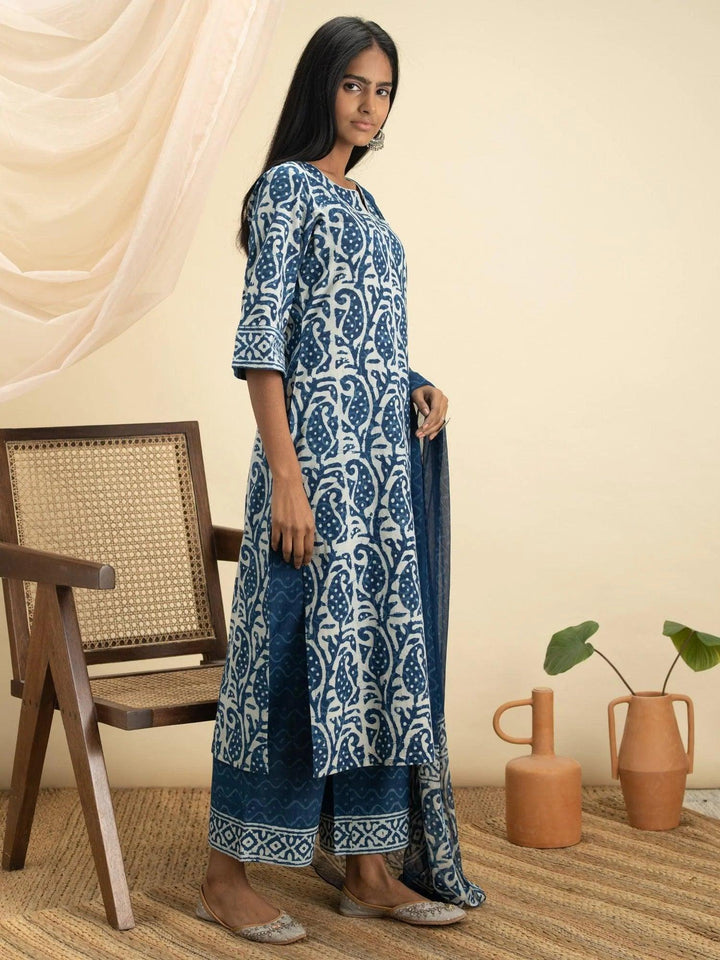 Indigo Printed Cotton Suit Set - ShopLibas