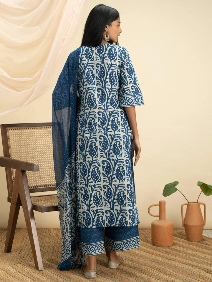 Indigo Printed Cotton Suit Set - ShopLibas