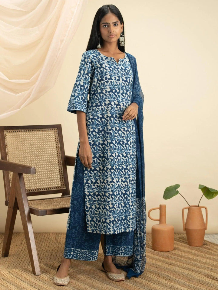 Indigo Printed Cotton Suit Set - ShopLibas