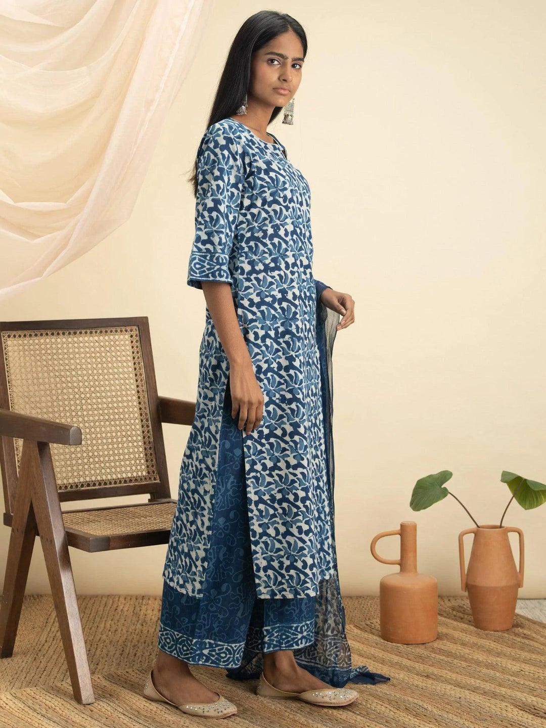 Indigo Printed Cotton Suit Set - ShopLibas