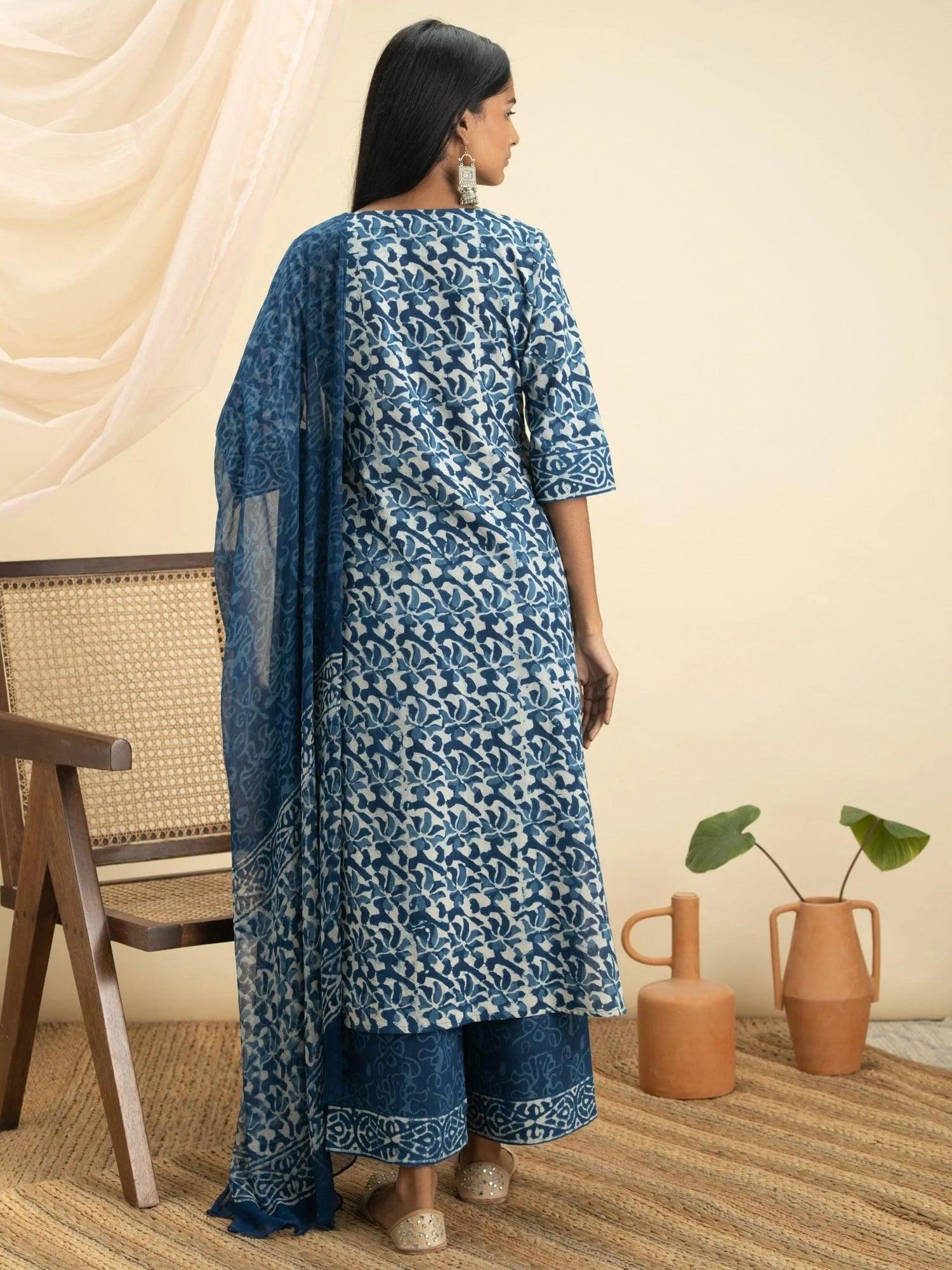 Indigo Printed Cotton Suit Set