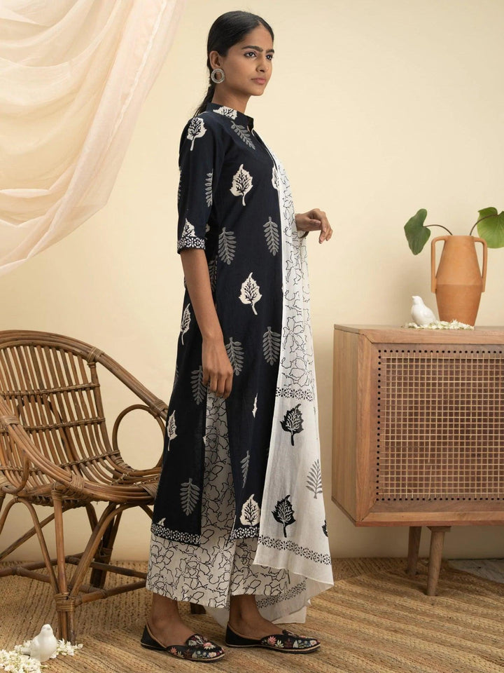 Black Printed Cotton Suit Set - ShopLibas