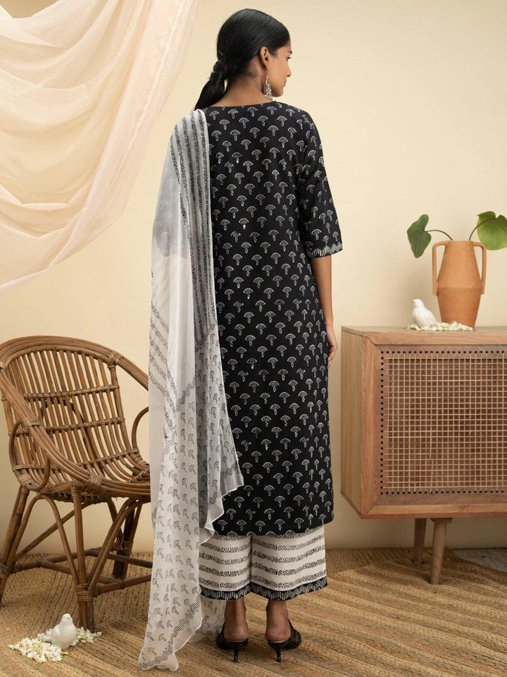 Black Printed Cotton Suit Set - ShopLibas