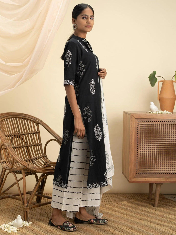 Black Printed Cotton Suit Set - ShopLibas