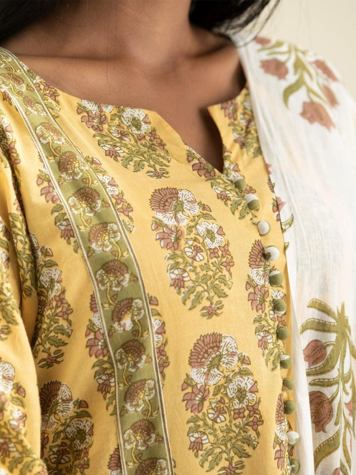 Yellow Printed Cotton Suit Set - ShopLibas