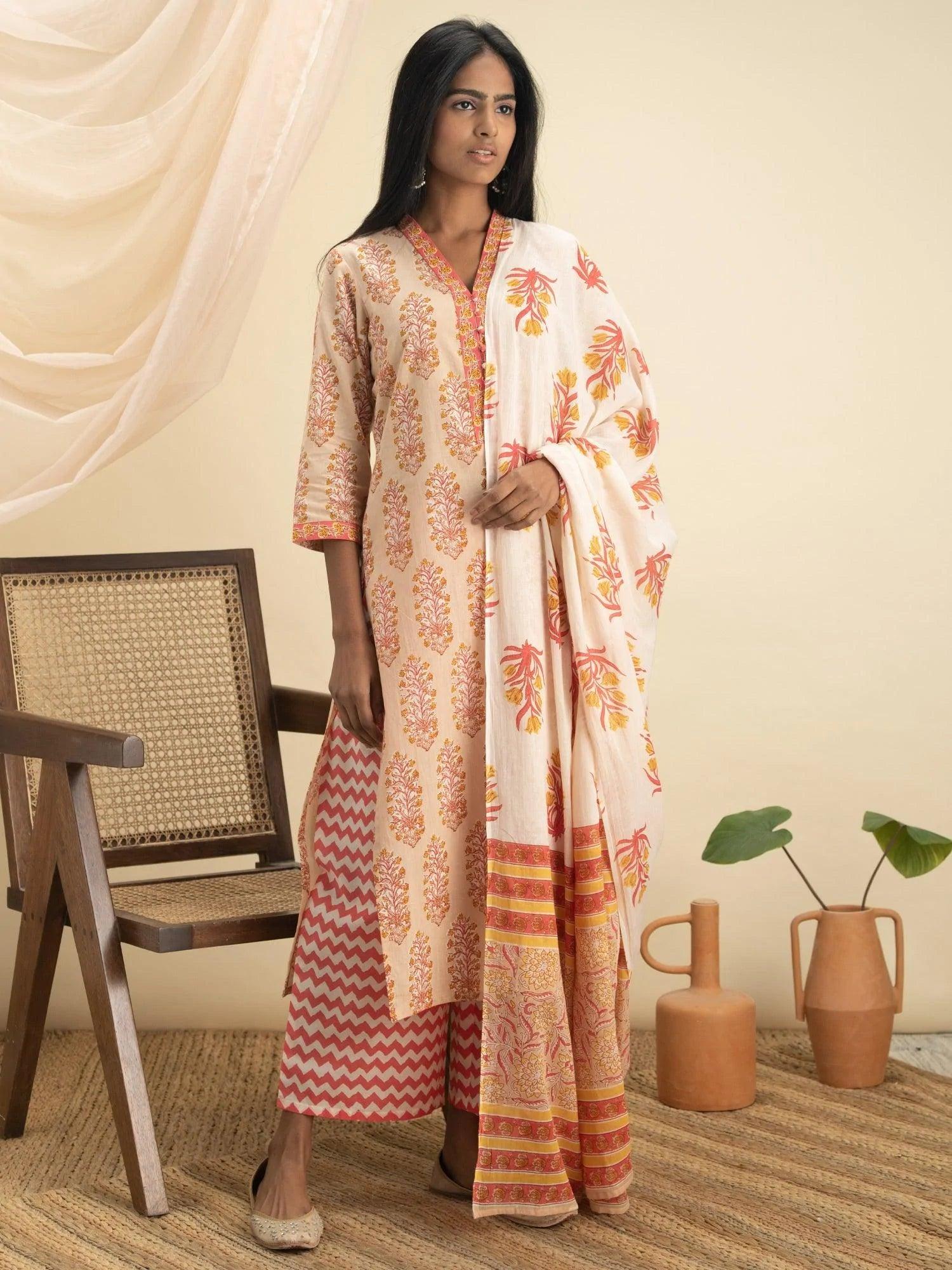 Multicoloured Printed Cotton Suit Set