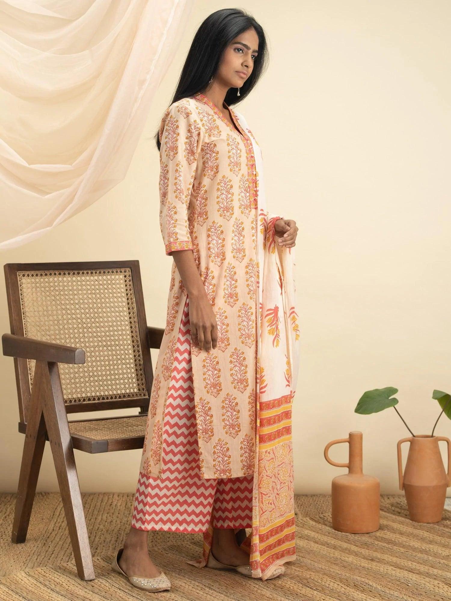 Multicoloured Printed Cotton Suit Set