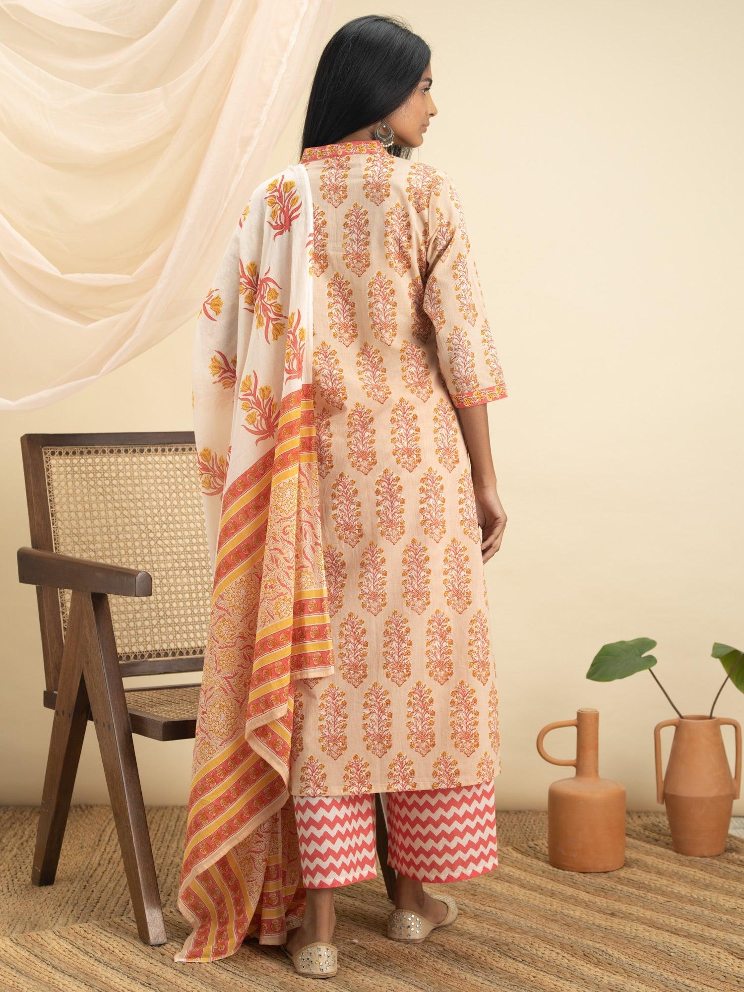 Multicoloured Printed Cotton Suit Set