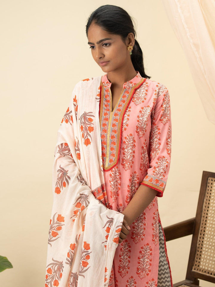 Pink Printed Cotton Suit Set - ShopLibas